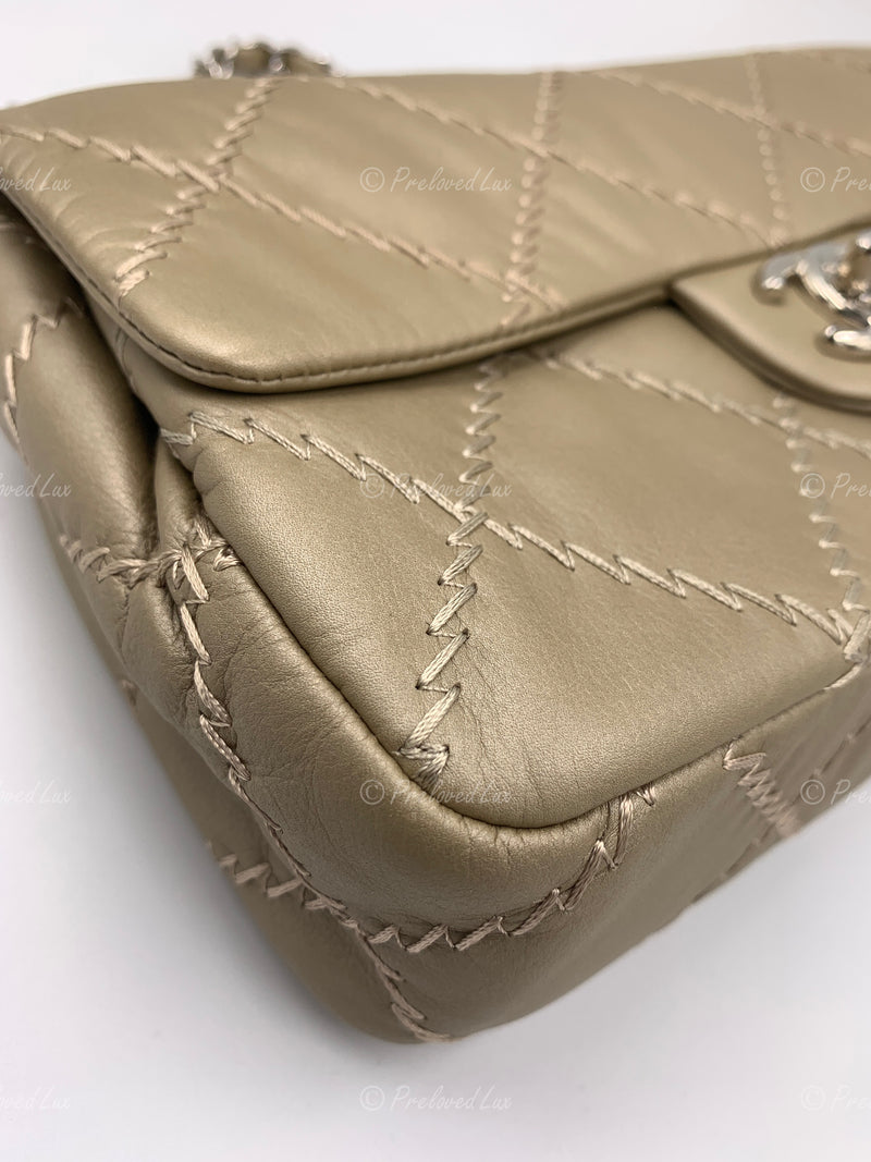 Sold-CHANEL Wild Stitch Quilted Seasonal Flap Bag Taupe light Grey Brown Color SHW