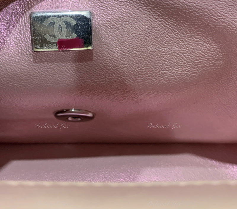 Sold-CHANEL Classic Iridescent Pink Calfskin Mini Rectangular Crossbody Bag in Silver Hardware