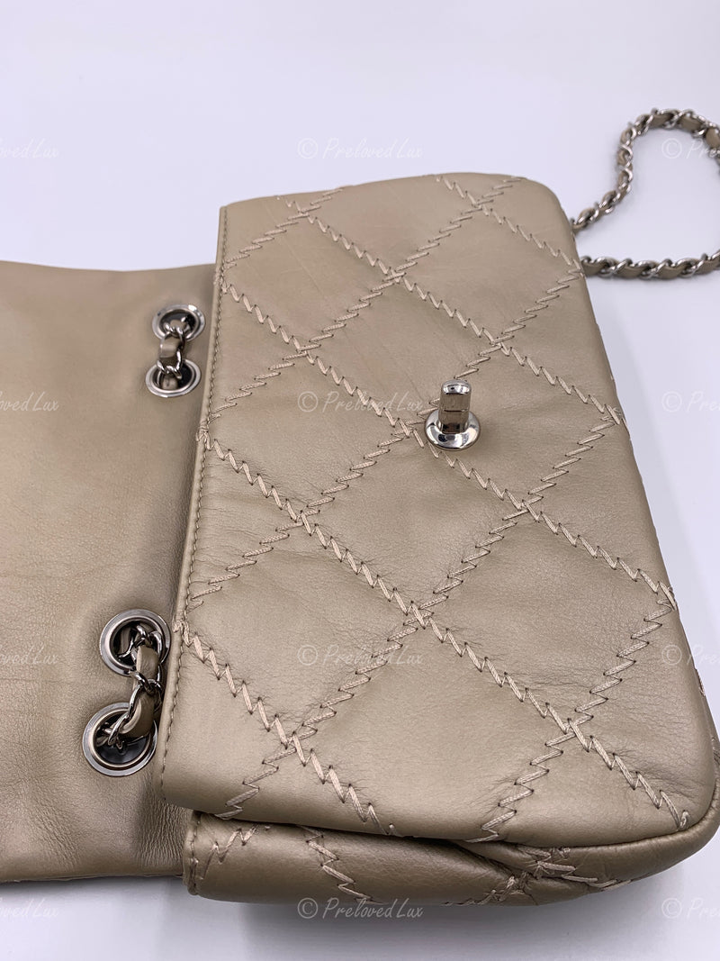 Sold-CHANEL Wild Stitch Quilted Seasonal Flap Bag Taupe light Grey Brown Color SHW