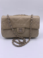 Sold-CHANEL Wild Stitch Quilted Seasonal Flap Bag Taupe light Grey Brown Color SHW