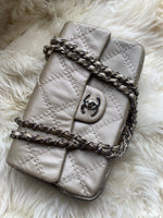 Sold-CHANEL Wild Stitch Quilted Seasonal Flap Bag Taupe light Grey Brown Color SHW