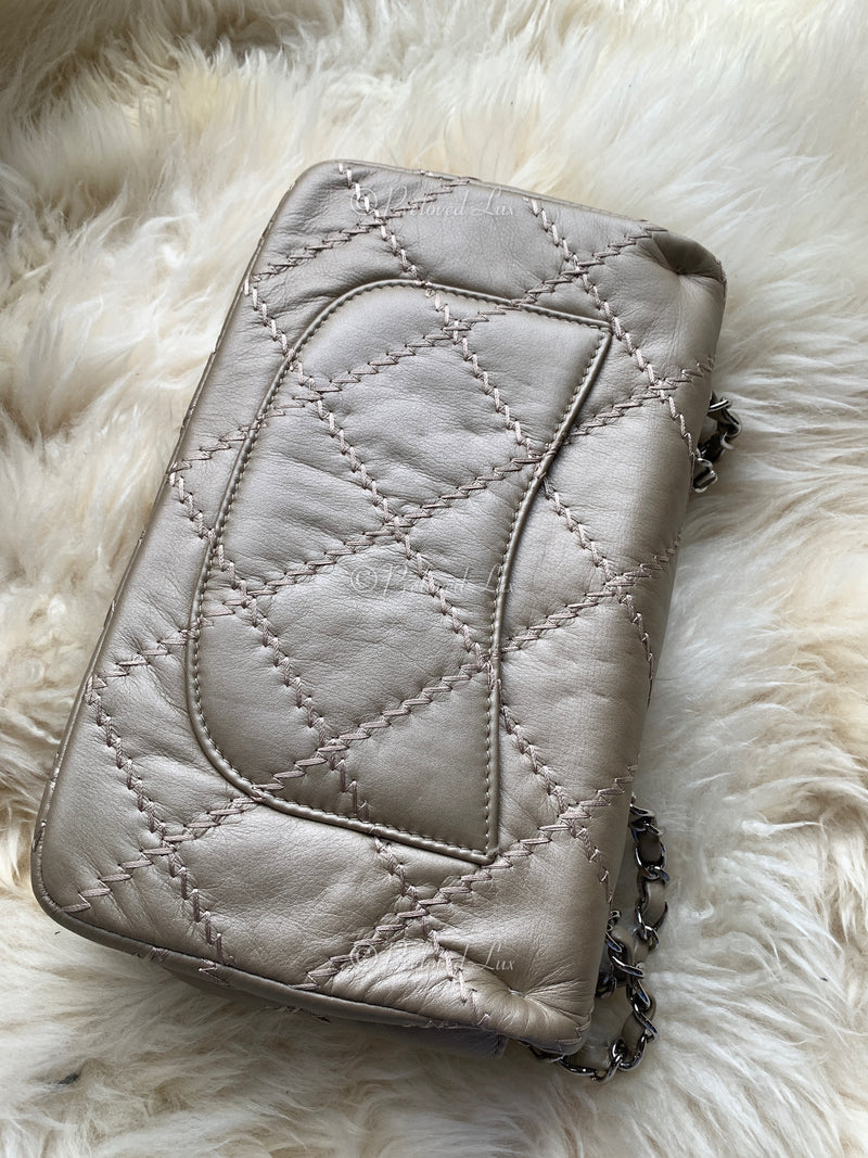 Sold-CHANEL Wild Stitch Quilted Seasonal Flap Bag Taupe light Grey Brown Color SHW