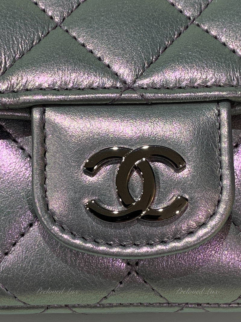 CHANEL Iridescent Purple Calfskin Mini Flap Crossbody Bag in Silver Hardware