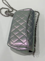 CHANEL Iridescent Purple Calfskin Mini Flap Crossbody Bag in Silver Hardware