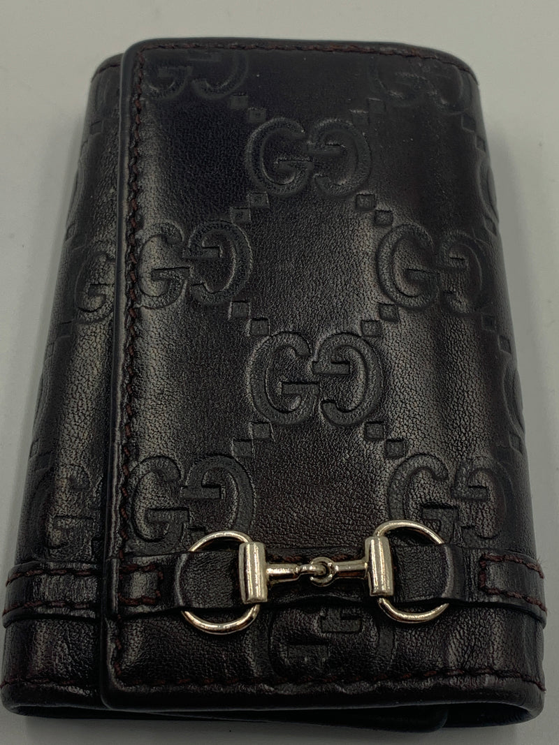 Sold-GUCCI GG Black/Dark Brown Leather 6-ring Key Holder