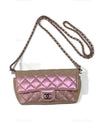 CHANEL Iridescent Pink Calfskin Mini Flap Crossbody Bag in Silver Hardware