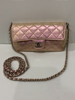 CHANEL Iridescent Pink Calfskin Mini Flap Crossbody Bag in Silver Hardware