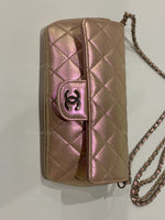 CHANEL Iridescent Pink Calfskin Mini Flap Crossbody Bag in Silver Hardware