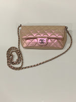 CHANEL Iridescent Pink Calfskin Mini Flap Crossbody Bag in Silver Hardware