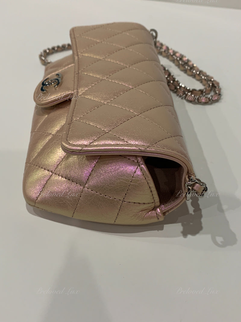 CHANEL Iridescent Pink Calfskin Mini Flap Crossbody Bag in Silver Hardware