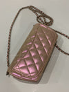 CHANEL Iridescent Pink Calfskin Mini Flap Crossbody Bag in Silver Hardware