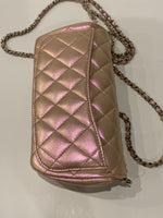 CHANEL Iridescent Pink Calfskin Mini Flap Crossbody Bag in Silver Hardware