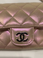 CHANEL Iridescent Pink Calfskin Mini Flap Crossbody Bag in Silver Hardware