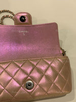 CHANEL Iridescent Pink Calfskin Mini Flap Crossbody Bag in Silver Hardware