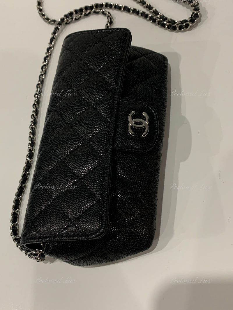 Sold-CHANEL Black Caviar Mini Flap Crossbody Bag in Silver Hardware