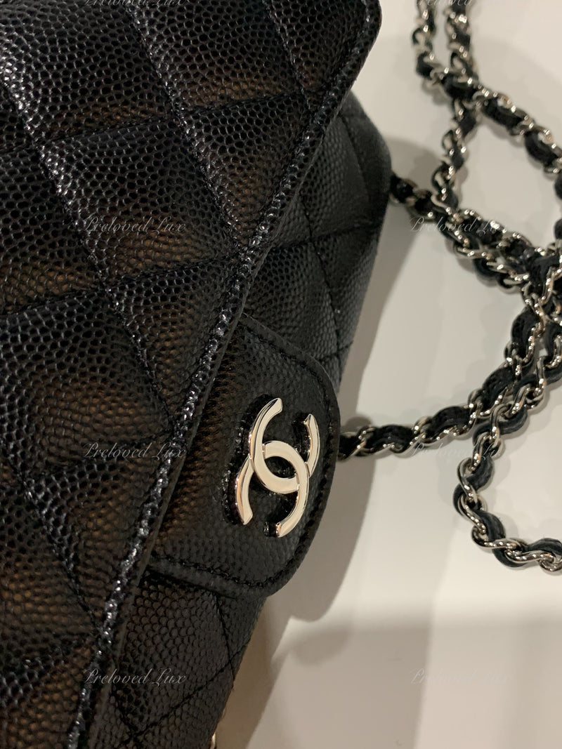 Sold-CHANEL Black Caviar Mini Flap Crossbody Bag in Silver Hardware