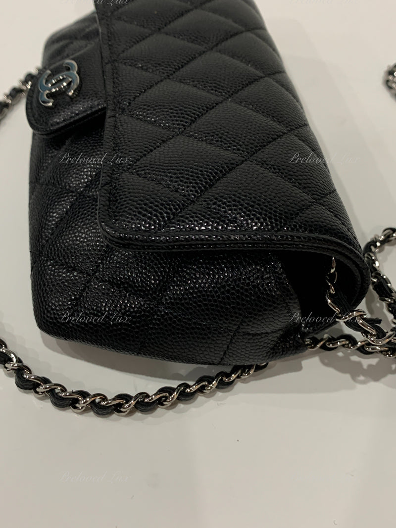 Sold-CHANEL Black Caviar Mini Flap Crossbody Bag in Silver Hardware