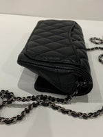 Sold-CHANEL Black Caviar Mini Flap Crossbody Bag in Silver Hardware