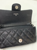 Sold-CHANEL Black Caviar Mini Flap Crossbody Bag in Silver Hardware