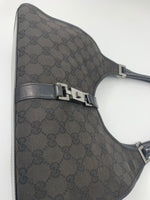 Sold-GUCCI GG Black Canvas Push Lock Jackie Shoulder Bag