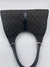 Sold-GUCCI GG Black Canvas Push Lock Jackie Shoulder Bag