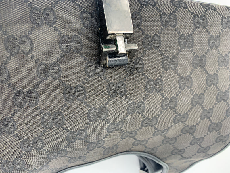 Sold-GUCCI GG Black Canvas Push Lock Jackie Shoulder Bag