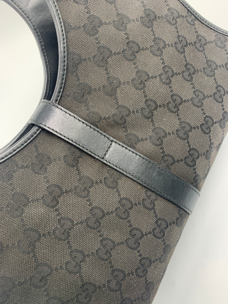 Sold-GUCCI GG Black Canvas Push Lock Jackie Shoulder Bag