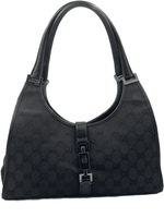 Sold-GUCCI GG Black Canvas Push Lock Jackie Shoulder Bag