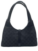 Sold-GUCCI GG Black Canvas Push Lock Jackie Shoulder Bag