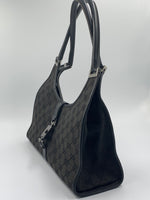 Sold-GUCCI GG Black Canvas Push Lock Jackie Shoulder Bag