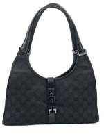 GUCCI GG Black Canvas Push Lock Jackie Shoulder Bag