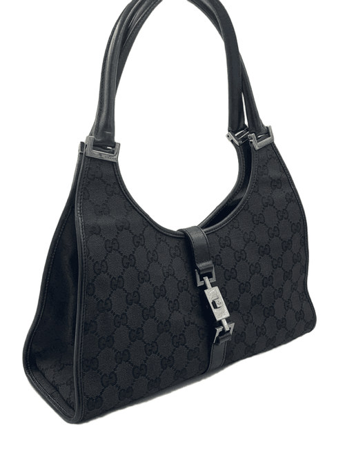 GUCCI GG Black Canvas Push Lock Jackie Shoulder Bag