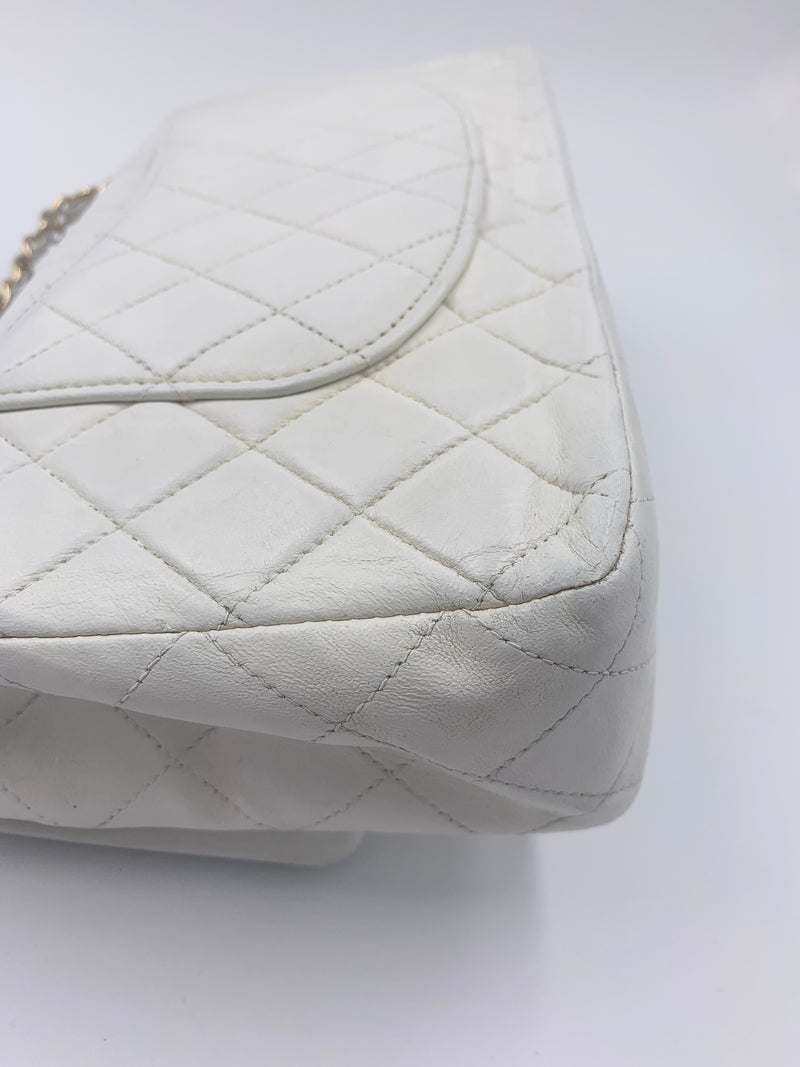 Sold-CHANEL Classic Medium Lambskin Double Chain Double Flap Bag white/gold hardware Vintage