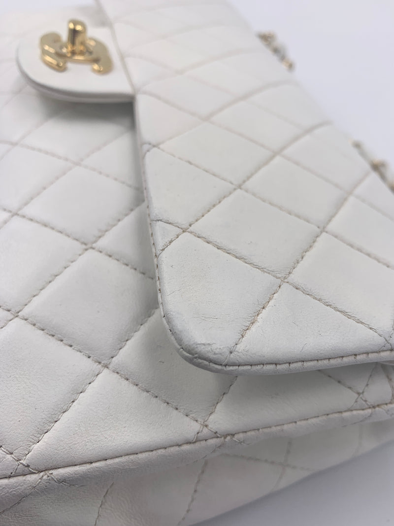 Sold-CHANEL Classic Medium Lambskin Double Chain Double Flap Bag white/gold hardware Vintage