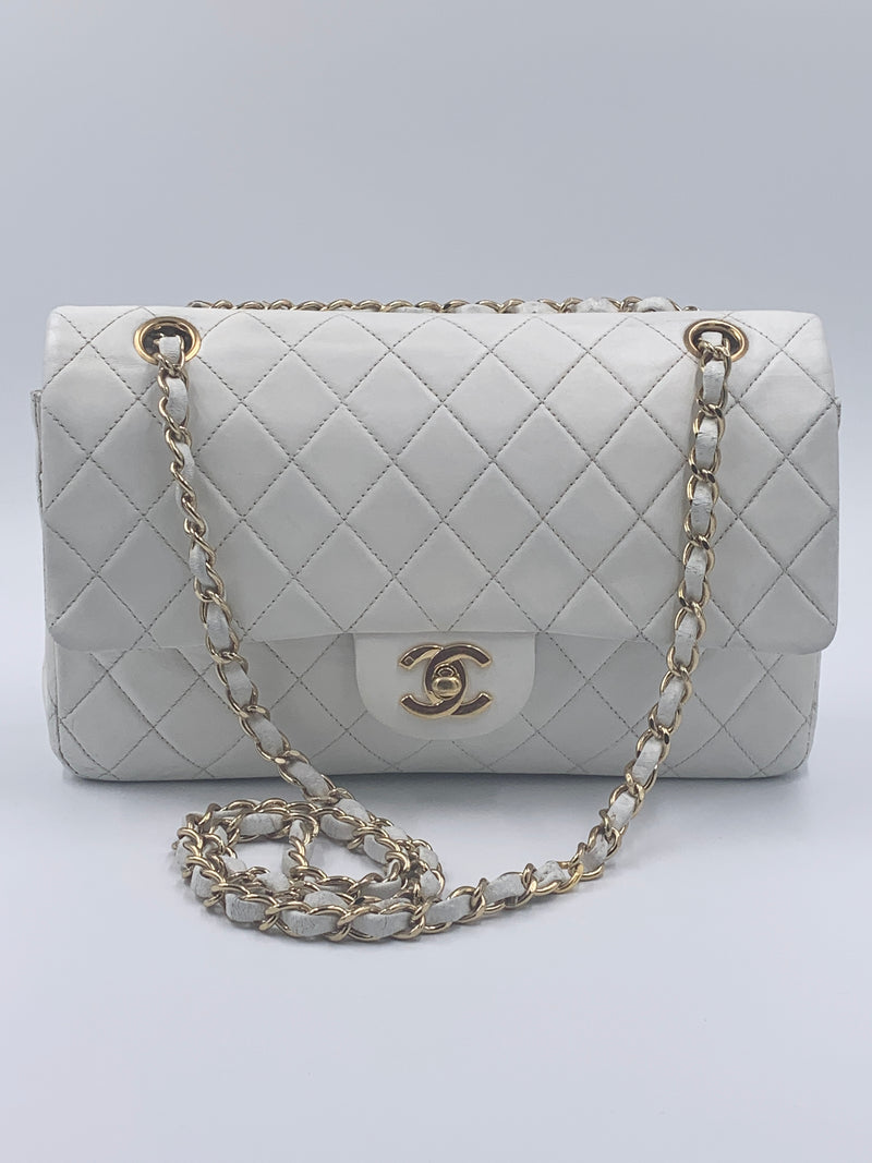 Sold-CHANEL Classic Medium Lambskin Double Chain Double Flap Bag white/gold hardware Vintage