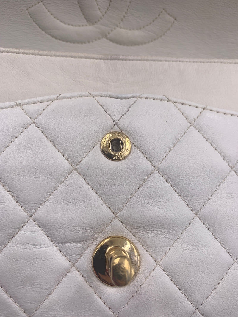 Sold-CHANEL Classic Medium Lambskin Double Chain Double Flap Bag white/gold hardware Vintage