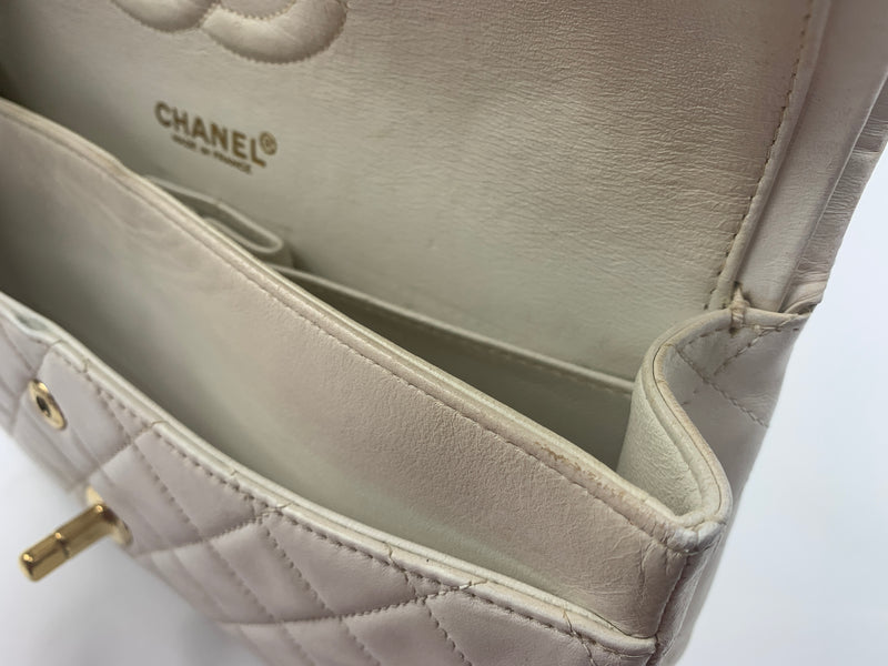 Sold-CHANEL Classic Medium Lambskin Double Chain Double Flap Bag white/gold hardware Vintage