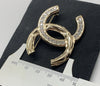 Sold-CHANEL CC Gold Rhinestones Brooch L234