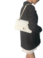 Sold-CHANEL Classic Medium Lambskin Double Chain Double Flap Bag white/gold hardware Vintage