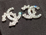 Sold-CHANEL CC Rhinestones Earrings/Silver C235