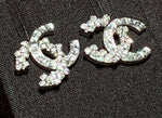 Sold-CHANEL CC Rhinestones Earrings/Silver C235