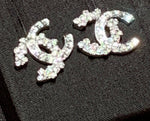 Sold-CHANEL CC Rhinestones Earrings/Silver C235