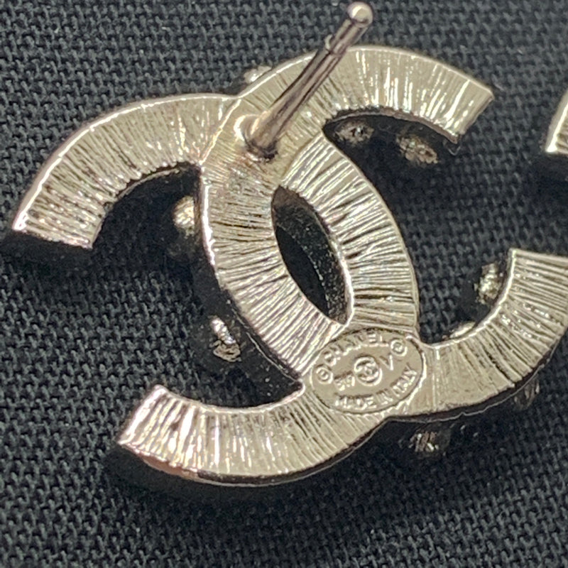 Sold-CHANEL CC Rhinestones Earrings/Silver C235