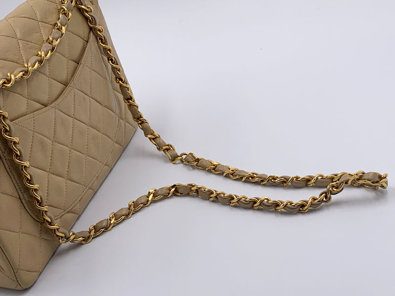 Sold-CHANEL Small Classic Double Flap Shoulder bag - Beige - Gold Hardware/Vintage