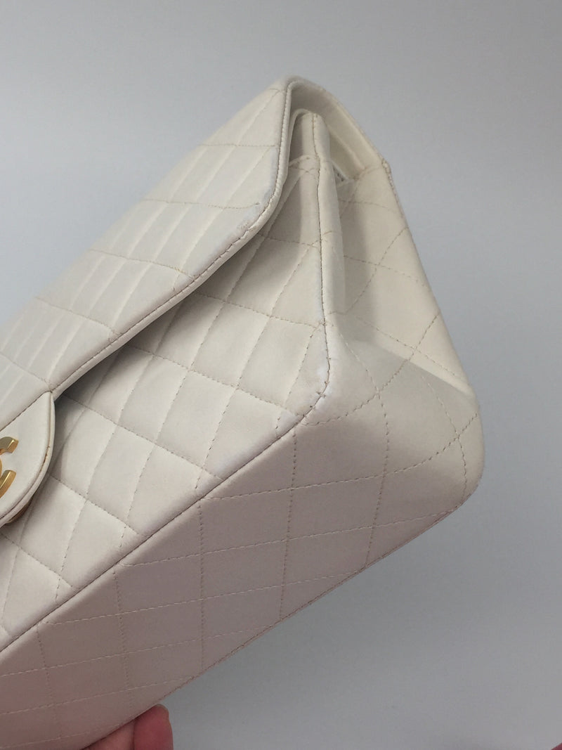 Sold-CHANEL Classic Lambskin Double Chain Double Flap Bag 25 white/gold