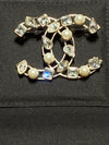 Sold-CHANEL CC Gold Rhinestones and Pearl Brooch C237