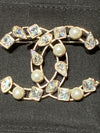 CHANEL CC Gold Rhinestones and Pearl Brooch