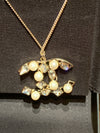 Sold-CHANEL CC Rhinestones and Pearl Necklace C238