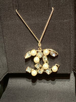 Sold-CHANEL CC Rhinestones and Pearl Necklace C238