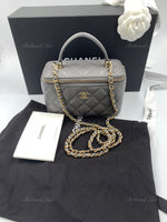 Sold-CHANEL Lambskin Grey Top Handle Vanity Case Chain Bag Light Gold Hardware